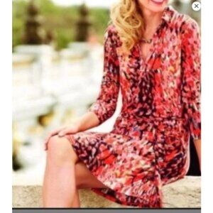 CAbi Watercolor knit Jersey Shirt Dress women's size medium long sleeve new